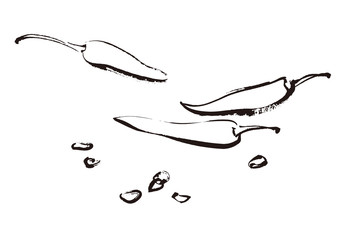 線画２　トウガラシのイラスト