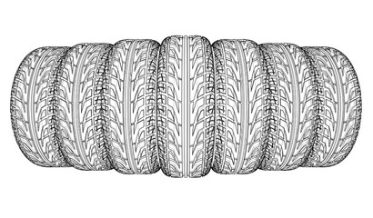 Car tires concept. Vector rendering of 3d