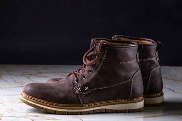 Mens casual brown suede boots. Footwear and shoes for long walking and active lifestyle