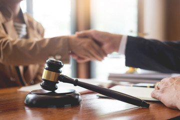 lawyer in office. Counseling and giving advice about legal legislation in courtroom to help customer, tribunal and justice concept