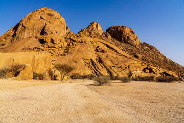 The african mountain Spitzkoppe in Namibia with blue sky above outdoor