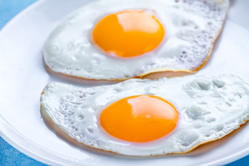 Homemade fried chicken eggs close up for a healthy breakfast. Protein food.