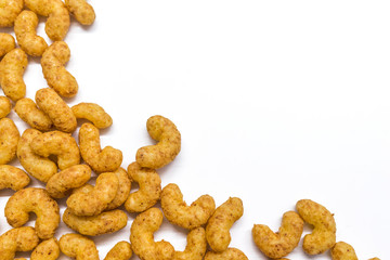 Peanut flips full frame viewed directly from above. Top view. Copy space