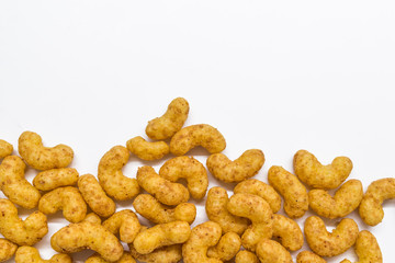 Peanut flips full frame viewed directly from above. Top view. Copy space