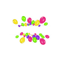 Blank banner with color balloons isolated on white background. Vector festive background. Happy birthday concept