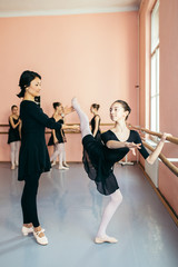 Fototapeta premium The group of beautiful teenage girls practicing ballet dance.