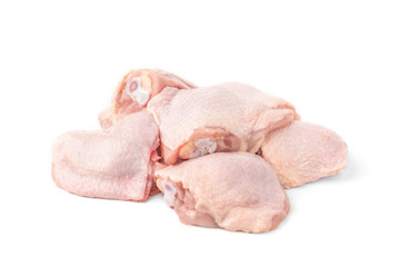 Raw chicken thigh isolated on white background.