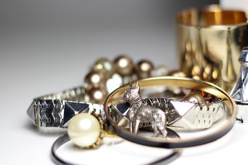 Mix of jewelery over white background