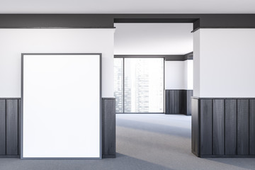 Empty white and wooden room with poster