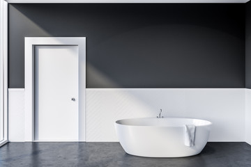 Fototapeta na wymiar Gray bathroom with white tub