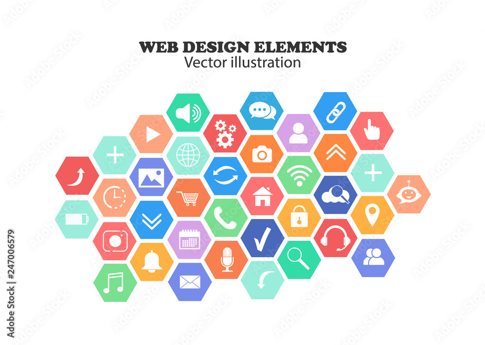 Poster elements of web design. icons for buttons web pages.