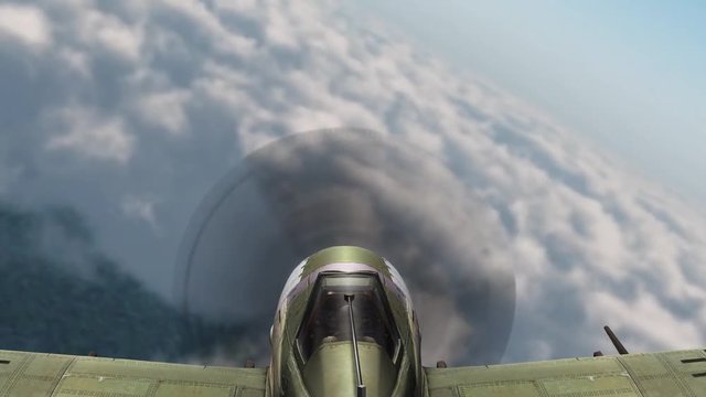 Fighter Airplane from WW2 in flight in the sky - POV view