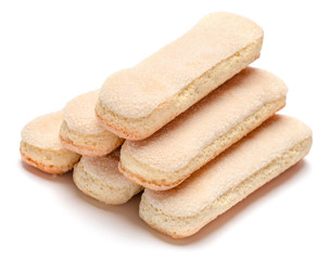Fototapeta na wymiar Traditional Italian Savoiardi ladyfingers Biscuits on White Background
