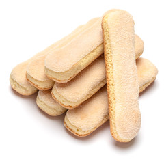 Traditional Italian Savoiardi ladyfingers Biscuits on White Background