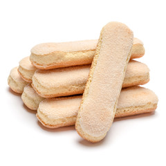 Fototapeta na wymiar Traditional Italian Savoiardi ladyfingers Biscuits on White Background