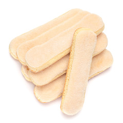 Traditional Italian Savoiardi ladyfingers Biscuits on White Background
