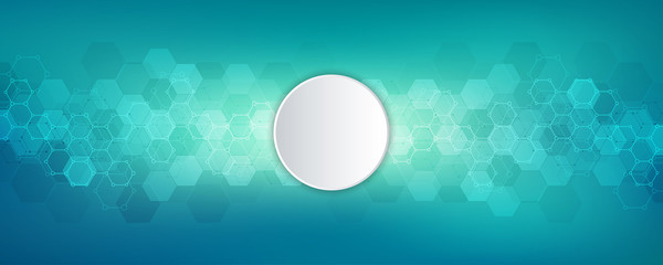 Geometric abstract background with hexagons elements. Medical background texture for modern design. Vector illustration of molecular structures and hexagons pattern. Science and Technology concept.