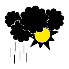 Sun behind rainy clouds black silhouette symbol