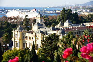 Fototapeta na wymiar Panorama of the city and the port of Malaga in Spain.