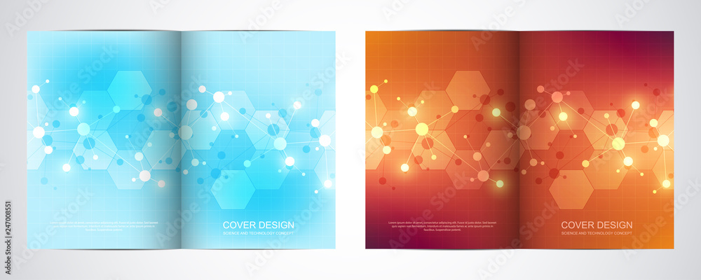 Wall mural bi fold brochure template with science and technology background. geometric texture with molecular s
