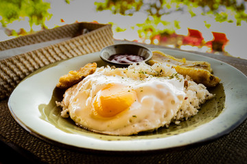 Holiday breakfast at a seaside cafe in Gili Air island 