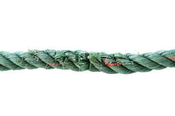 Damaged rope on white background.