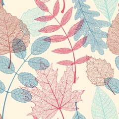 High detail skeleton leaf vector seamless pattern