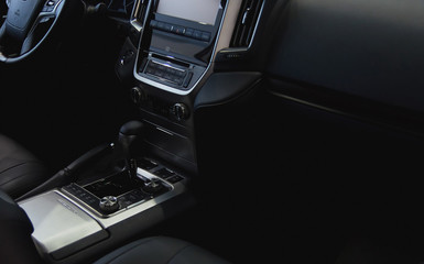 automatic transmission shift selector in the car interior