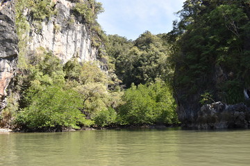 Wonderful mountainous landscape at a kayak trip into the mangrove forest in Ao Thalaine in Krabi in Thailand, Asia