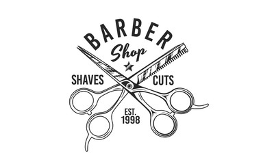 Barber shop scissors vector logo. Retro print. Logo template for Barber shop, haircut's salon, typography. Vintage design