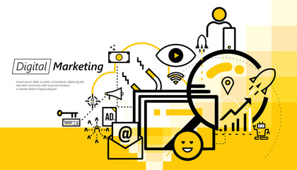 Vector banner design of digital marketing concept.