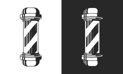 Vintage glass Barbershop pole isolated on white and black background. Barber Shop pole sign, icon. Vector element for design logo, label, badge. 