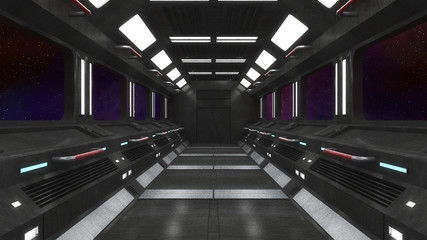 3d render. Futuristic interior corridor architecture