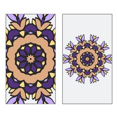 Set of two Yoga card, flyer, poster. Template with mandala for spiritual retreat or yoga studio. Business cards, oriental pattern. Vector illustration. Islam, arabic, indian, ottoman motifs