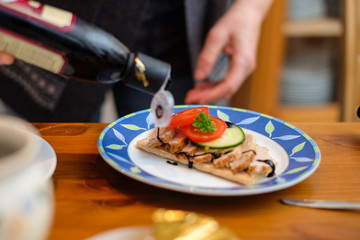 preparing decorational food with crispbread