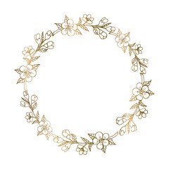 Wreath of Golden branches of cherry blossoms.