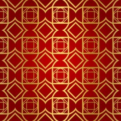 Retro decorative seamless geometric pattern. Red, gold color. Vector illustration