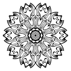 Design With Floral Mandala Ornament. Vector Illustration. For Coloring Book, Greeting Card, Invitation, Tattoo. Anti-Stress Therapy Pattern. Black and white