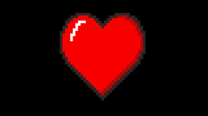 Obraz na płótnie Canvas A bright red heart on a black background, pixel art pop style.