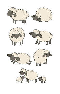 Cute cartoon sheep set. Farm animals. Funny lambs. good night sweet dreams