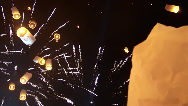 Mass Releasing Lantern In Loy Krathong Festival Of Chiang Mai, Thailand