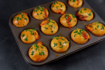 Pie with with mushrooms, meat and garlic.