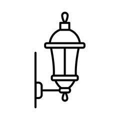 Black & white vector illustration of wall sconce lamp. Line icon of outdoor & indoor light fixture. Isolated object