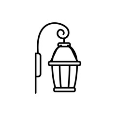 Black & white vector illustration of wall sconce lamp. Line icon of outdoor & indoor light fixture. Isolated object