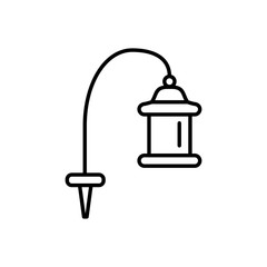 Black & white vector illustration of pathway lantern lamp. Line icon of  outdoor landscape light fixture. Isolated object