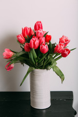 Colorful tulips easter decoration in a home. Spring concept
