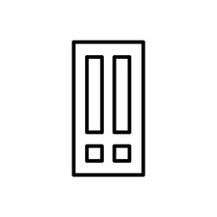Black & white illustration of closed wooden door. Vector line icon. Isolated object