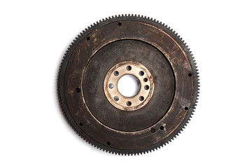 Old flywheel isolated on white background.