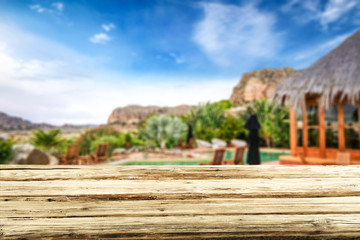 Fototapeta premium Table background of free space and summer terrace space 