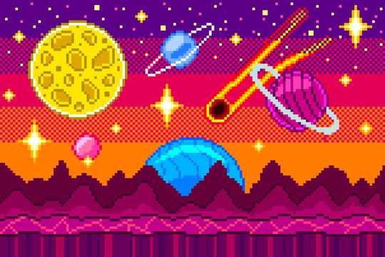Pixel Art Space Background Detailed Vector Illustration